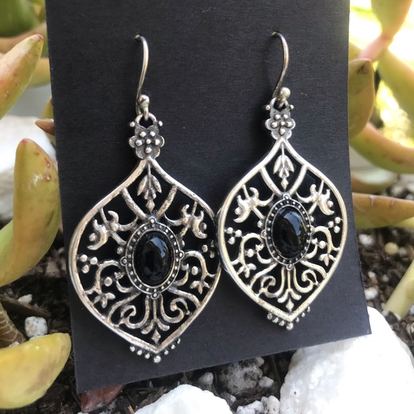 Silver and Black Bead Earrings - Picture 3 of 6